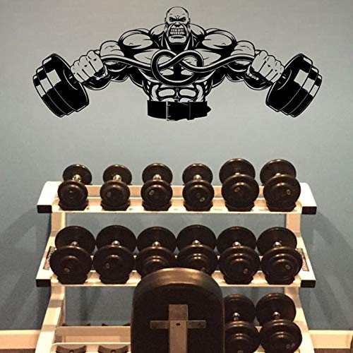 Wandaufkleber abnehmbares Wandbild Fitnessstudio-Poster Trainingsraumdekoration Fitness-Dekoration Gewichtheber mit Langhantel Wandkunstaufkleber Bodybuilder Vinyldekoration107x42cm