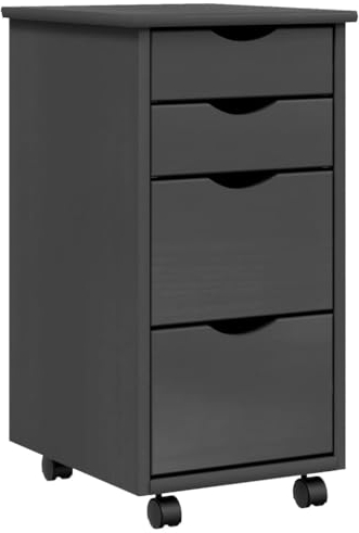 vidaXL Rollschrank, Rollcontainer mit 4 Schubladen, Kommode Schubladenschrank mit Rollen, Büroschrank Aktenschrank Rollwagen, Grau Massivholz Kiefer