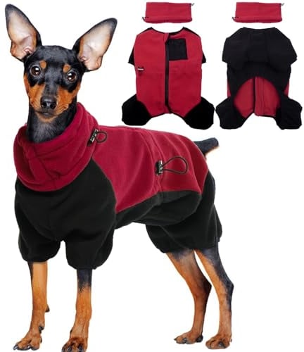 PUMYPOREITY Small Dog Jumper, Dog Winter Coat with Legs, Red, XS