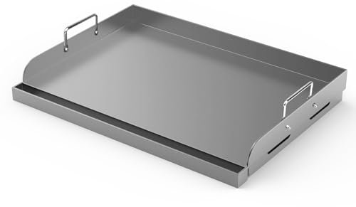 Barbqtime Piastra per barbecue a gas, piastra universale piatta, 43,2 x 33 cm, piastra di cottura in metallo, piastra rettangolare con manici rimovibili per fornelli a gas/carbone/griglie a gas