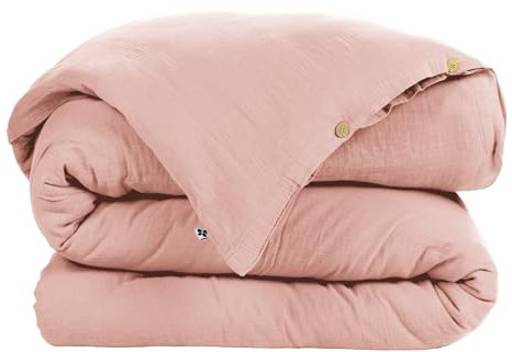 DOCK AVENUE Housse de Couette Gaze de Coton 260 x 240 cm Gaia Coloris Rose pêche