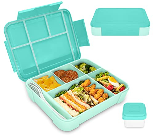 IJIAMY Bento Lunch Box Kids, Bento Box Lunch Box Adults with 5 Compartments and 1 Salad Dressing Containers, Snack Box for Kids and Adults Work School (Mint)