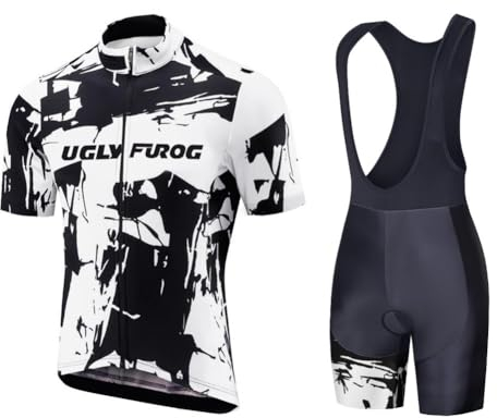 UGLY FROG Herren Radtrikot Set Fahrradtrikot + Fahrradhose mit 5D Sitzpolster Rennrad Trikot Fahrradbekleidung Atmungsaktiv und Schnell Trockend