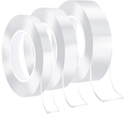 Beidseitiges Klebeband Doppelseitig Ablösbar,3 Rollen Doppelseitiges Klebeband Extra Starkes,Nano Klebeband Doppelseitig,Doppelseitiges Klebeband Extra Stark Transparent,Nano Tape für Zuhause,Foto