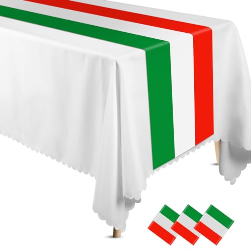 Hotop Tischläufer mit italienischer Flagge, Kunststoff, 35,6 x 274,4 cm, rot-grün und weiß gestreift, Einweg-Tischläufer mit italienischer Flagge, Tischdekoration für Zuhause, Zimmer, Küche,