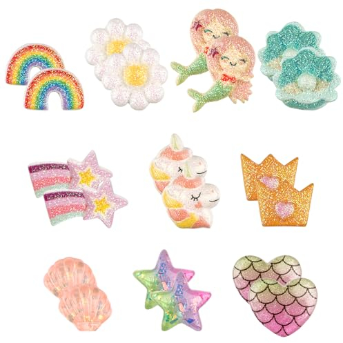 Deepton 10 Paar Klipp Ohrringe Kinder Mädchen, Ohrclips Mädchen, Ohrklipser Kinder, Clip Ohrringe Mädchen, Magnet Ohrklipser Einhorn-Blumen-Prinzessin-Ohrring Set