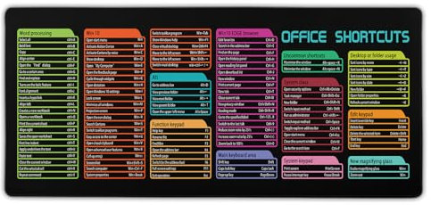 Mauspad mit Tastenkombinationen, erweitert, groß, XL, Spickzettel, Gaming-Mauspad, Computer, Büro, schwarz, Schreibtischunterlage, großes Mauspad, 80 x 30 cm, rutschfeste Gummiunterseite, langes