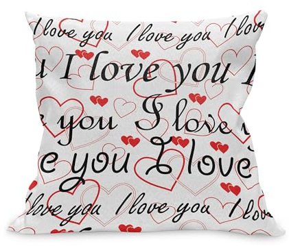 ABAKUHAUS Ich Liebe Dich Kissenbezug, Schönheit der Liebe-Art-Typografie-Geburtstag für Immer Lassen Sie Mich nie Druck gehen, 50 x 50 cm, Rot Schwarz Weiß