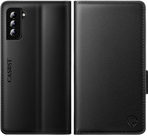 CASBST for Samsung Galaxy S21 Case, Kickstand Flip Leather Wallet Book Case with Card Slots Shockproof Magnetic Closure Protective Phone Case Cover Compatible with Samsung S21 - Black