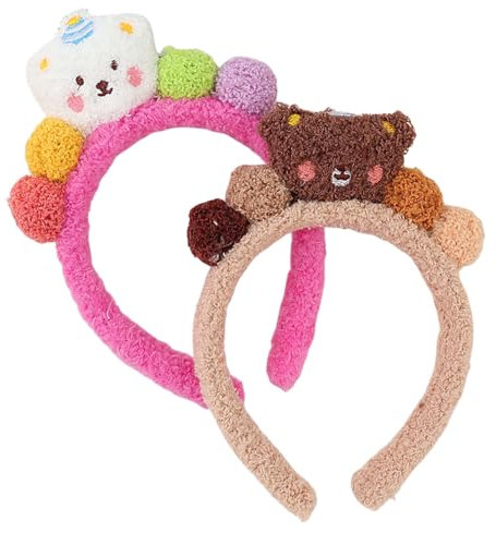 scicent Stirnband 2 Stück Spa Haarband Kosmetik Bären Stirnbänder Damen Coral Fleece Makeup Haarbänder Elastic Cosmetic Haarreif Waschen Gesicht Haarschmuck für Dusche Hautpflege Sport - 10821