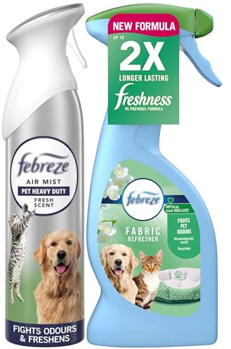 Febreze Air Mist Air Freshener Spray - Home & Office Fragrance 185ml + 1 Fabric Refresher Laundry & Clothes Scent Boosters - Sofas, Carpet & Curtains Odour Eliminator - Fights Pet Odours 375ml
