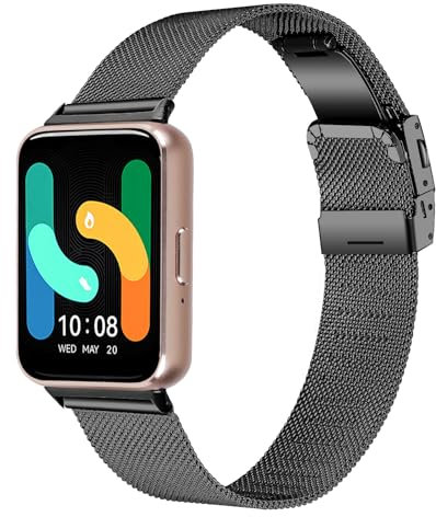 Gimuk Strap Compatible with Samsung Galaxy Fit 3 Strap, Metal Mesh Loop Stainless Steel Wristband Adjustable Replacement Watch Band Bracelet for Galaxy Fit 3 SM-R390 Smartwatch (Black)