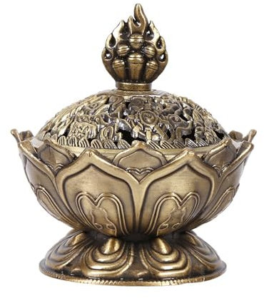 HAOHIZE Porte-encens Tour, brûleur d'encens Vintage en Alliage de Zinc, cône Rond, Charbon de Bois, Lotus, brûleur d'encens pour cône d'encens, Maison, Bureau, Yoga, aromathérapie (Bronze)