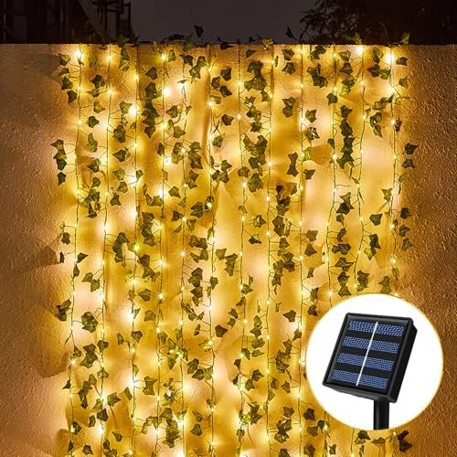 Solar String Lights Outdoor 5M 50 LED Fake Ivy Fairy Lights, 8 Modes Ivy Garland Artificial with Lights, Waterproof Solar Vine String Lights for Balcony Garden Wall Aesthetic Bedroom Decoration