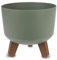 Spetebo Kunststoff Blumentopf auf Füßen Oliv - Ø 19 cm - Pflanztopf rund mit Wasserspeicher Boden - Garten Deko Übertopf Pflanzgefäß Blumenkasten