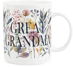 Purely Home Floral Great Grandma Mug - Watercolour Flowers & Foliage Relations Gift/Present for Her - Tea/Coffee Hot Drinks White Bone China Mug