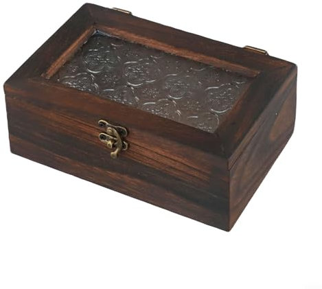LVYXON Vintage Aufbewahrungsbox aus Holz, Begonie, Blume, Glas, Massivholz, Klapp-Holzbox, Schminktisch-Dekoration für Schreibtisch-Organisation (S)