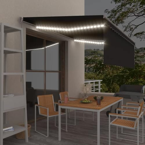Lawn & Garden Manuell einziehbare Markise mit Rollo und LED, 4 x 3 m, Anthrazit