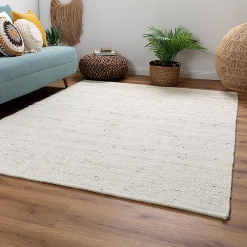 Steffensmeier Handweb Teppich Kos | Wolle (Schurwolle), Natur, handgewebt, Größe: 160x160 cm Wohnzimmer und Schlafzimmer