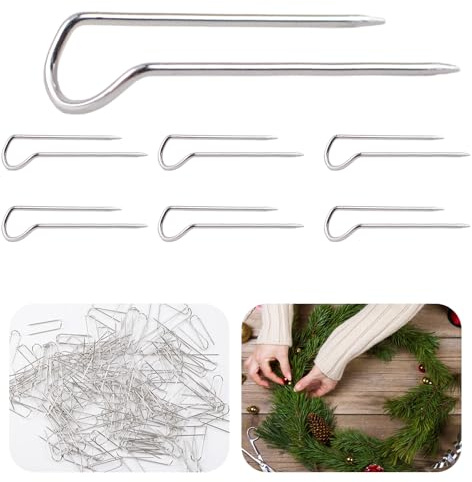 URROMA 200 Stück Blumennadeln, Doppelt blockierende U-Nadeln, Gartenspatel, Gabelnadeln für Weihnachtskränze, DIY, Stoffnähen, Schmuckausstellung (23 * 7 mm / 0,9 * 0,27 Zoll, Silber)