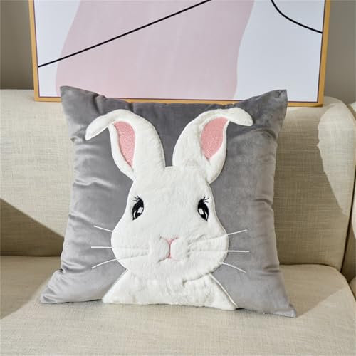 champracer Kuschelkissen Kinder, Weiche Flauschige Hase Motiv Zierkissen Sofakissen mit Füllung, Plüsch Kissen Dekokissen für Kinderzimmer Schlafzimmer Deko (Graues Kaninchen)