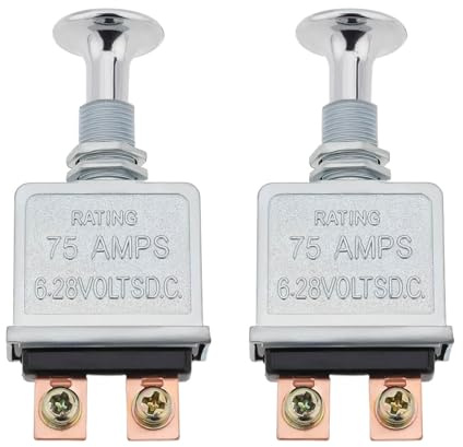Create idea 2 Stück 75 Ampere Hochleistungs Push Pull Schalter 2 Anschlüsse 6–28 Volt DC Ein/Aus-Schalter für Autos Schwerlast-Lkw Busse Geländefahrzeuge Wohnmobile Boote Silber