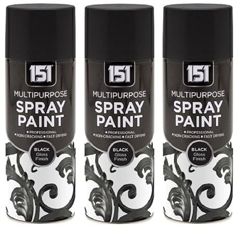Inspired Essentials 3 x 400ml Multi Purpose Spray Paint Aerosol Wood Metal Brick - Black Gloss