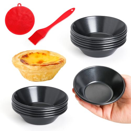 Quyimy Lot de 12 mini moules à tartelettes en acier au carbone anti-adhésif de 7,6 cm avec brosses à huile et à vaisselle pour cupcakes, gâteaux, muffins, moules en étain, outils de cuisson pour