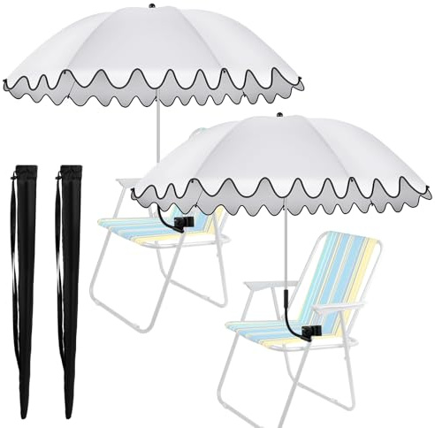 Abbylike 2 Stück gewellter Stuhlschirm mit universeller verstellbarer Klemme, 96,5 cm, tragbarer Rollstuhl-Regenschirm, LSF 50+, Campingstuhl-Sonnenschirm mit Tasche für Außenbereich, Terrasse, Rasen