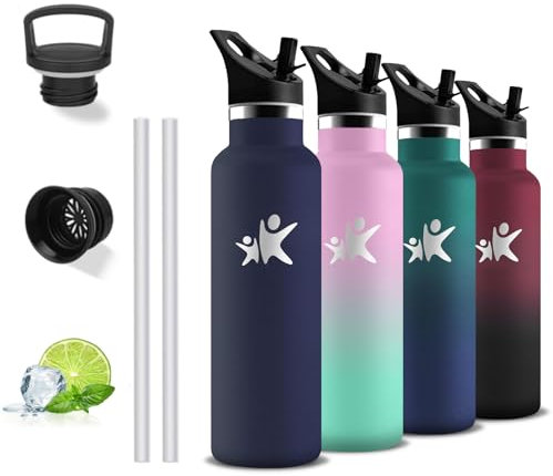 Botella Agua Acero Inoxidable, 500ml Botella Termica, sin BPA, Garrafa Termica con Pajita, Cantimplora A Prueba de Fugas, Acero Inoxidable 18/8, Termo de Agua, Botellas para Escuela, Viajar, Oficina