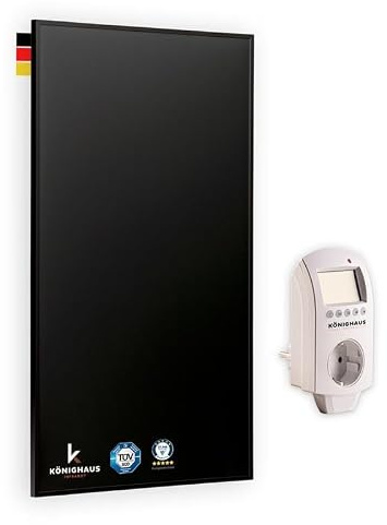 Könighaus Infrarotheizung Black Edition - 1200 Watt - Smart App | Smart Thermostat, iOS & Android, TÜV SÜD, 5 Jahre Garantie, doppelter Überhitzungsschutz