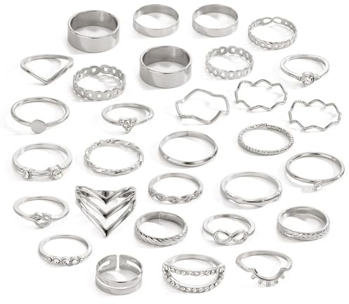 Hernin 30 Stück Gold/Silber Vintage Knuckle Ringe Set Frauen Gold Ringe Boho Vintage Punk Ringe Stapelbare Chunky Fingerrings Knuckle Silber Ringe Damen