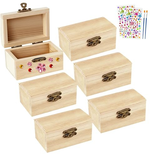 Holzkiste Klein, 6 Stück Mini Schatztruhe Holz,Schatztruhe Kindergeburtstag | mit Diamantaufkleber für Bemalen und Basteln Piratenparty Geburtstags