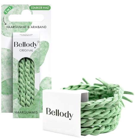 Bellody® Original Haargummis - Stylisch geflochtener Haargummi mit starkem Halt (4er Set) Damen Haarschmuck (Matcha Green)