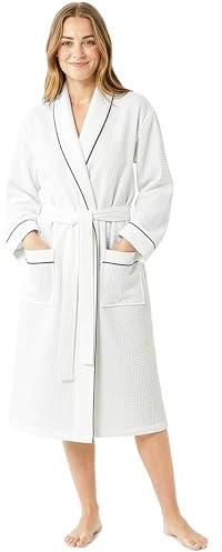 Bademantel Damen S–2XL, Teenager Baumwolle Bademantel Waffelpique, Leichter Saunamantel Mit Gürtel Und Taschen, Geschenke für Frauen