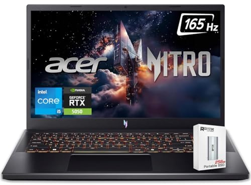 acer Ordinateur portable de jeu Nitro V 15, écran FHD 165 Hz de 15,6 po, 13e Intel 8-Core i5-13420H (> Intel i7-1260P), NVIDIA GeForce RTX 5050 8 Go GDDR7, Ko rétroéclairé, Win11 Home, W/PSD 256 Go