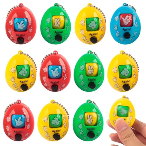 Aurihxus Schere Stein Papier Spielzeug, 12 Stück Egg Keychain Erraten Spiel, Mini Neuheit Schlüsselbund Spielzeug, Schlüsselanhänger Spiel Geschenk für Kinder