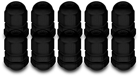 ARLI Kabelverschraubungen M12 x 1,5 mm metrisch IP68 10x M 12 Kabel Verschraubung 3-6,5 mm schwarz Gegenmutter wasserdicht Kunststoff - 10 Stück
