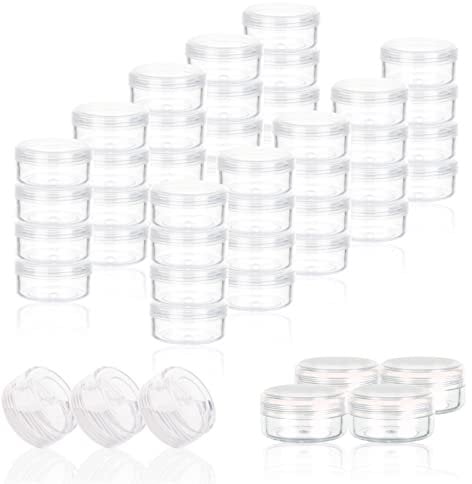 ZEJIA 3 Gram Cosmetic Containers 50pcs Sample Gram Plastic Containers Lotion Jars Makeup Sample Containers with Lids BPA Free (Clear)