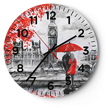 Modern Wanduhr London Architektur Big Ben 40x40cm Rund Groß Wand Uhr Glas Analog Zimmeruhren Küche Büro Wohnzimmer Glasuhr Wall Clock Dekoration Design Wanddekoration Küchenuhr C4AR40x40-3153