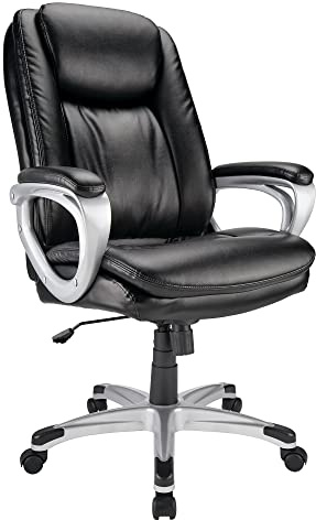 Realspace® Tresswell Bonded Leather High-Back Chair, Black/Silver
