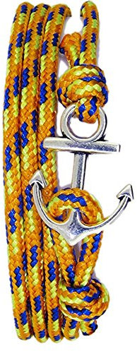 UB11 Bracelet réglable orange ancre argent corde nautique