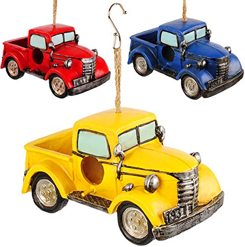alles-meine.de GmbH 3 Stück große XL - Vogelhäuser/Dekofiguren - Oldtimer Auto - rot/gelb/blau - 26 cm - aus Kunstharz/Polyresin - Nistkasten Vogelhäuschen Vogelnistkas..