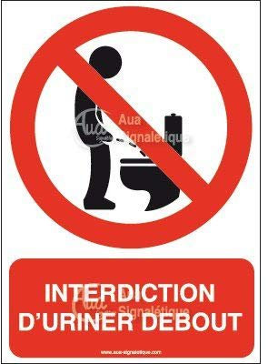 AUA SIGNALETIQUE - Panneau Interdiction d'uriner debout-AI - 75x105 mm, Vinyl adhésif