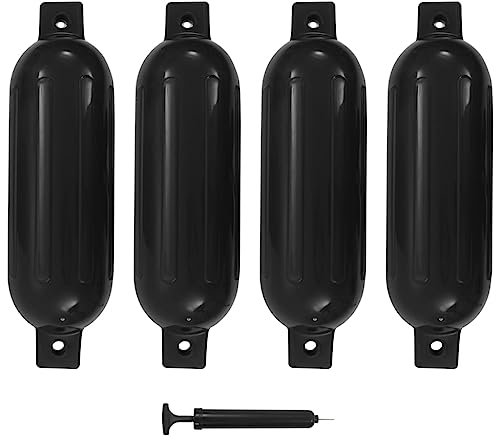 vidaXL 4X Bootsfender mit Pumpe Fender Langfender für Boot Prallschutz Rammschutz Bootschutz Stegfender Kugelfender Schwarz 51x14cm PVC