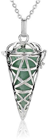 JOVIVI Green Aventurine Reiki Healing Crystal Locket Pendant Necklace Gemstone Hexagonal Pointed Pendulum Dowsing Divination Jewellery for Women