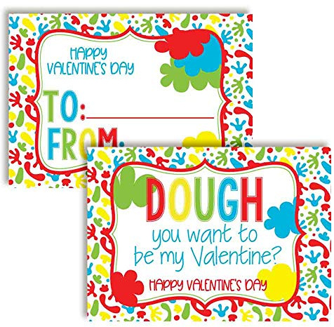 Dough You Want To Be My Valentine Modeling Dough Themed Valentine's Day Cards for Kids to give to Friends & Classmates, Thirty (30) 3.5 x 5 Fill In Cards (Without Envelopes) by AmandaCreation