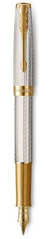 PARKER Sonnet Premium Füllfederhalter, Silver Mistral (Silver Sterling), Goldzierteile, Mittlere 18K Goldfeder - Geschenkbox