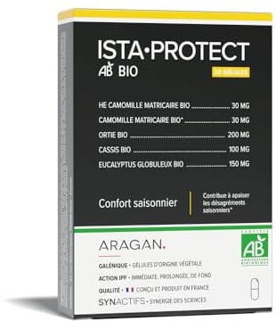 ARAGAN - Synactifs - IstaProtect Bio - Complément Alimentaire Respiration - Cassis, Ortie, Eucalyptus, Camomille, Huile Essentielle Camomille - 20 gélules - 10 à 20 jours de prise - Fabriqué en France