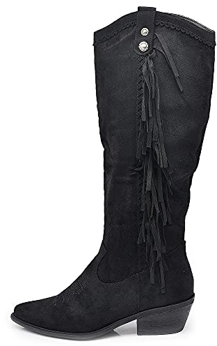Texani Cowboy Western Scarpe da Donna Stivali Stivaletti Frange Camperos Etnici ML60 Nero N.38